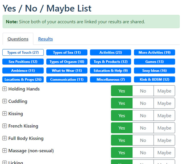 Yes / No / Maybe List